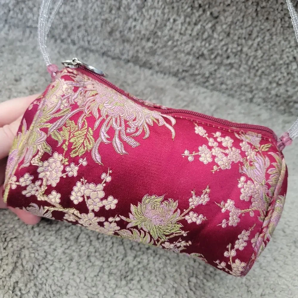 pyramid collection elegant berry brocade barrel handbag